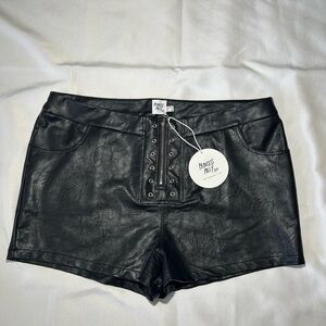 Princess Polly Black Faux Leather Lace-Up Space Girl Shorts Sz 20